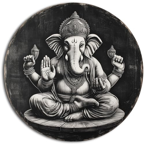 DRO Design - Ganesha Bild auf Leinwand 30cm Rund - Kunst-Druck auf 6mm HDF - Rund Schlafzimmer Bilder Badezimmer Wand Deko Wohnzimmer Modern Wanddeko Bilderwand Geschenk Abstrakt Maritime