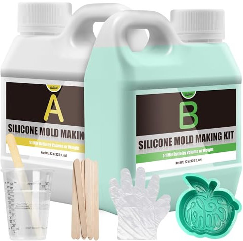 Gomma di silicone liquido – 46oz / 1,2L verde 15A silicone liquido per stampi fai da te, stampi in silicone – 1: 1 rapporto silicone per stampi in resina, stampi per candele, stampo per sapone