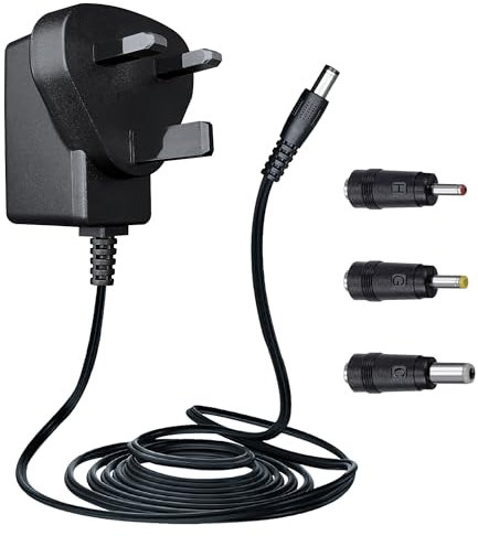 9V 0.5A/500mA 1.8M Long Power Supply Adapter, AC 100-240V to DC 9V 0.5A Switching Adapter PSU Wall Plug with 3 Tips forArduino UNO MEGA,Elliptical Machine and More 9 Volt Devices,UKCA Certified