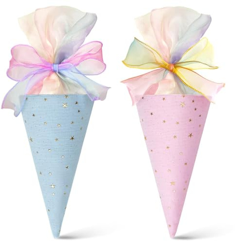 2 Geschwister Schultüte, Schultüte für Den Ersten Schultag Von Bruder und Schwester, Faltbares SchultüteFüllung, Geschenkverpackung für Schulmaterialien Zur Einschulung Schulanfang(Blau + Rosa)