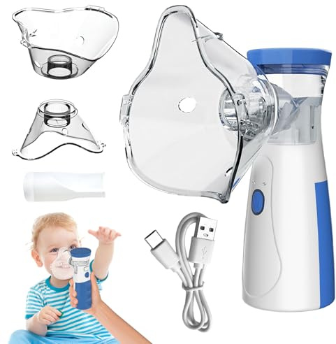 Portable Nebulizer Machine for Adults & Kids - Adjustable Silent Nebuliser with 2 Masks (1 Big + 1 Small) & Mouthpiece - Home & Travel Steam Inhaler (Blue)