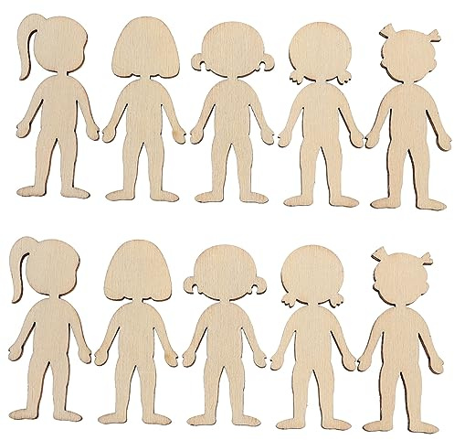Stück Unfertige Rohlinge Holzfiguren 50 Mädchenform für Kinder | Holz, Beige, Feine Verarbeitung ohne Grate, Geeignet zum Bemalen und Beschriften in Schule Zufälliger Stil