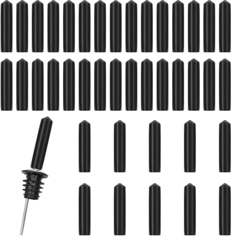 Speed Pourer Caps, 40 Pcs Long Liquor Pour Spouts Covers Liquor Pourers Dust Covers Rubber Bottle Pourer Cover Dust Caps for Spirits Oil Pourer Tapered Spout Wine Oil Coffee Vinegar Jar Bottles