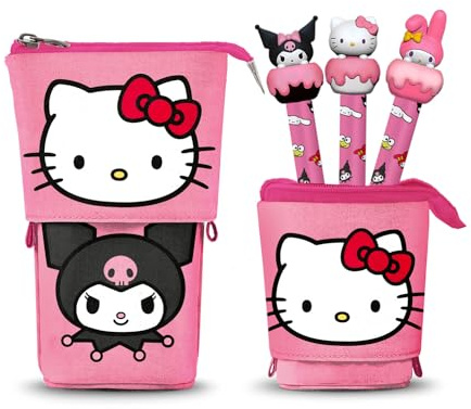 Hello Kitty Playful-Cute Federmäppchen + 3 Radierbare Gelstifte, Rosa, 11,5 x 17 cm
