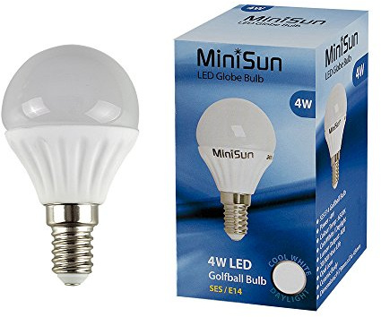 MiniSun | Pack of 10 4w LED SES E14 Golfball Energy Saving Long Life Light Bulbs [6500K Cool White] | Bulbs & Home Improvements Essential