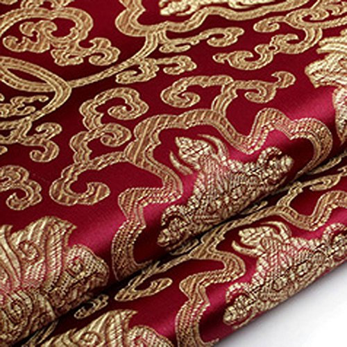 Brokatstoff mit Chinesischer Blumen-Stickerei, Seidiger Satin-Stoff,Verkauft per Meter (Burgund)