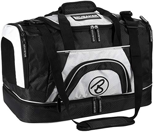 BRUBAKER 'Medium Base' Sporttasche 52 L mit großem Nassfach als Bodenfach + Schuhfach - Schwarz/Weiß