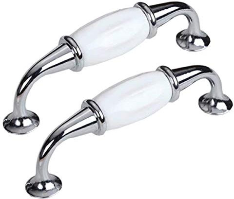 Creatwls Kitchen Cabinet Handles Classic White Ceramic & Zinc Alloy Pull Handles 96mm / 128mm - 2pcs