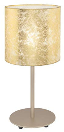 EGLO Tischlampe Viserbella, 1 flammige Tischleuchte Vintage, Nachttischlampe aus Stahl und Textil, Wohnzimmerlampe in Champagner, Gold, Lampe mit Schalter, E27 Fassung