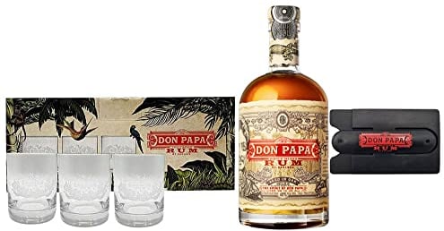 Don Papa Rum 7 Jahre 0,7l (40% Vol) + 3 Tumbler Glas Gläser mit Verpackung + Handyhalterung -[Enthält Sulfite]