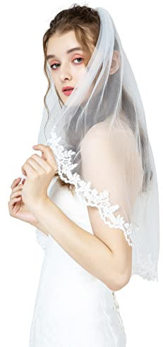 BEAUTELICATE Brautschleier Schleier Spitzenborte Für Braut Hochzeit Softtüll Weiß Ivory Lang Kurz Mit Metall Kamm 1 2 Schicht V71