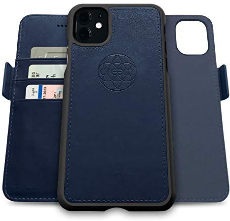 Dreem Fibonacci 2in1 Handyhülle Flipcase für iPhone 11 | Magnetisches iPhone Case | TPU Etui Lederhülle Schutzhülle, RFID Schutz, Veganes Kunstleder, Geschenkbox | Königsblau