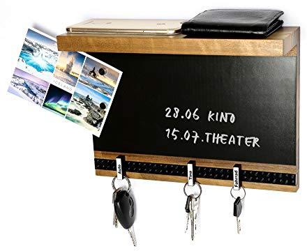 Schlüsselbrett Play 207 Nussbaum | Schlüsselleiste Holz mit Ablage | Magnetfolie + Memoboard | Schwarz