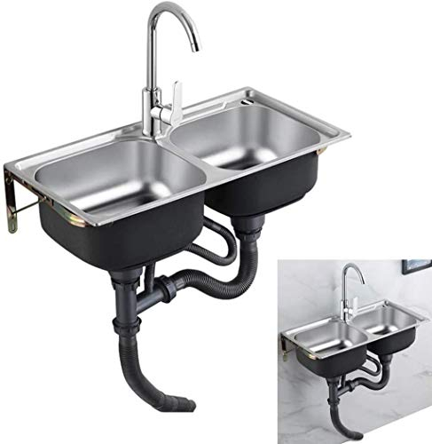 Wandmontage-Spüle, einfache Doppel Spüle in der Küche, Einfachen Gemüse-Bassin-Wannen, Einzel-Becken mit Standplatz, ausgerüstet mit Drainagesystem (Size : 72x38cm)