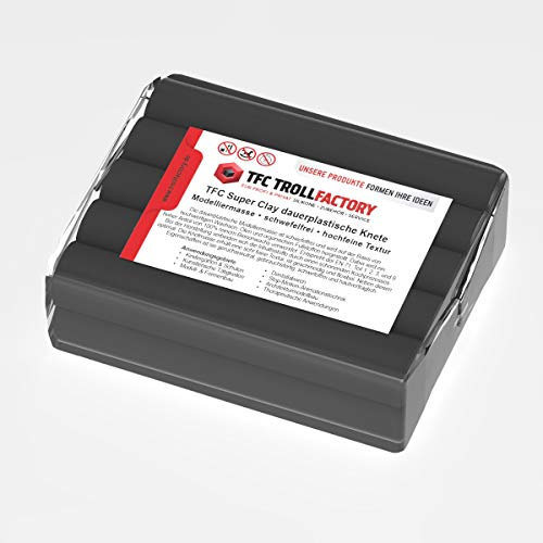 TFC SuperClay I dauerplastische Knete I Modelliermasse I hergestellt aus hochwertigen Wachsen (100% Bienenwachs) und Ölen I schwarz, 500g