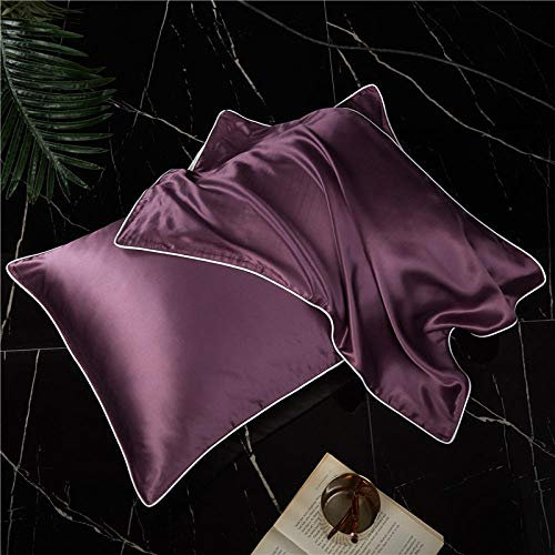 100% mulberry silk pillowcase, 19mm single-sided drawstring piping silk pillowcase, 1 pillowcase standard size-50cmX75cm_Lilac