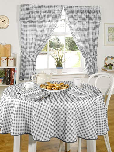 Emma Barclay Molly-Gingham-Vorhänge mit Bleistiftfalten und Querbehang in Anthrazit, Breite 116 x 121 cm, 100% Polyester, B 121,9 cm