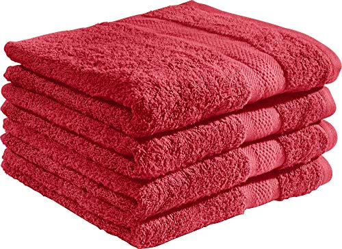 REDBEST Duschtuchset, Frottierset 4er-Pack Chicago rot Größe 70x140 cm - saugstark, strapazierfähig, ideal für Reisen, Sport (weitere Farben)