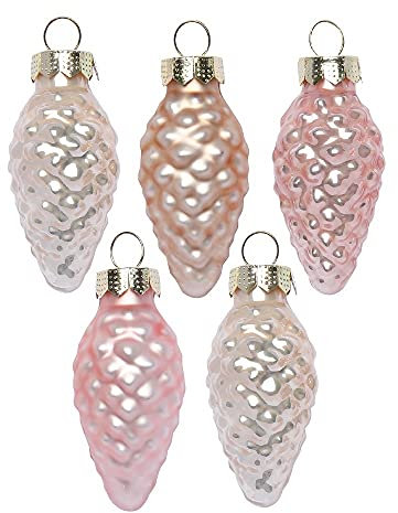 Inge Glas Magic Mini Weihnachtskugeln Zapfen 4,5cm 12 Stück Glas in Karton-Box (Pearly Rose | rosa beige)