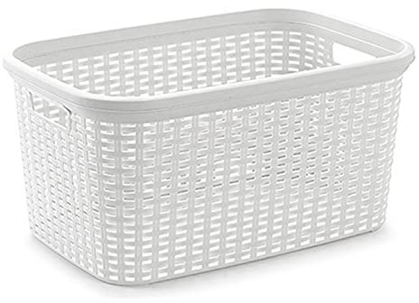 Tradineur - Cesta para la Colada Rattan de plástico con Asas 26,5 x 53,5 x 36 cm, Capacidad 35 litros, cesto Organizador Prendas Ropa, lavandería, hogar, Color Aleatorio