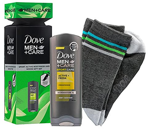 Dove Men+Care Active+Fresh Face & Body Wash 250ml & Socks Gift Set for him, Dove Men+Care gift set, Perfect Stocking filler, Secret Santa, or All-year-round gift