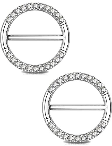 OUFER Body Piercing Nipple Bars 14G 316L Stainless Steel Clear CZ Nipple Rings Clicker Nipple Piercing Bar Nipple Barbell
