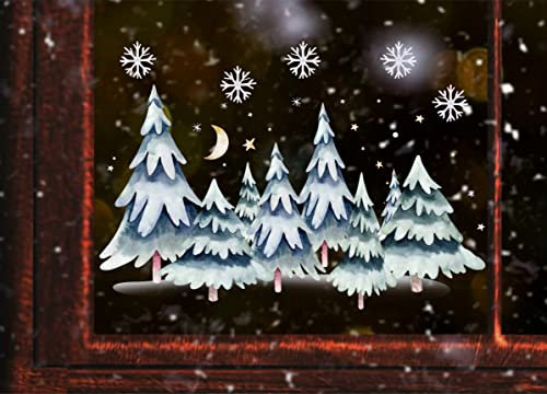 wolga-kreativ Fenster Fensterbilder Glasdekorfolie Motiv Fensterfolie Fenstertattoo Winter Weihnachten Wald Schneeflocke Aufkleber Fenster Küche wiederverwendbar