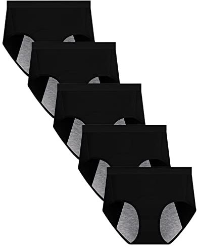 Yintry Mutandine per Il Ciclo mestruale da Donna Intimo a Tenuta stagna in Cotone Pantaloni di Protezione dal Flusso Pesante Slip Traspiranti Confezione da 5 (XL, 5Nero)