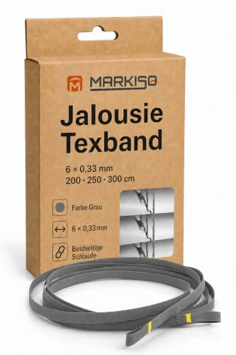 markiso® Texband 6mm Jalousien Grau - Jalousieband mit Schlaufe beidseitig [Hergestellt in der Schweiz], Originales Reparaturband für Jalousie, Aufzugsband, Zugband 200cm / 6x0,33mm