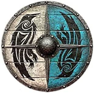 Bouclier rond viking médiéval | Bouclier prêt à la bataille de 61 cm avec art nordique des oiseaux