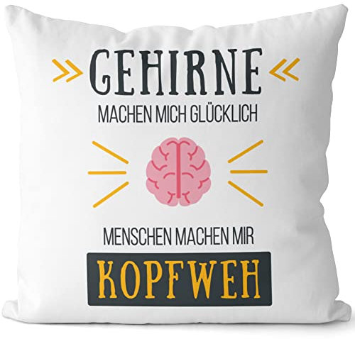 JUNIWORDS Kissen, Gehirne Machen Mich glücklich Menschen Machen Mir Kopfweh, Weiß-Schwarz, 2-farbig (1004521)