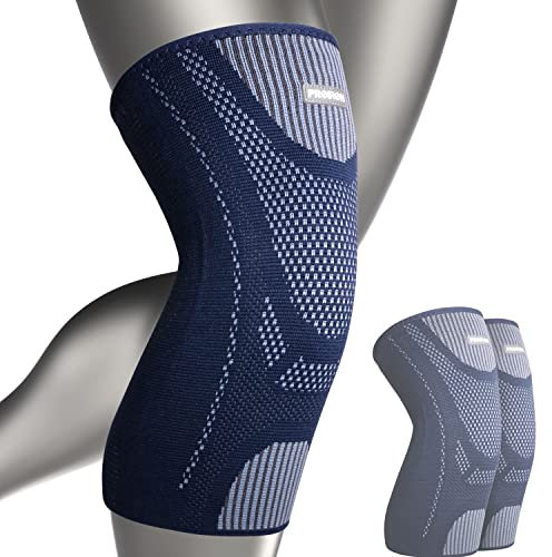 PROIRON Ginocchiera Ortopedica 2 Pezzi, Tutore Ginocchio per Uomo e Donne, Ginocchiera Sportiva per Corsa, Sollevamento Pesi, Lesioni al Menisco, Artrite (Blu-M)