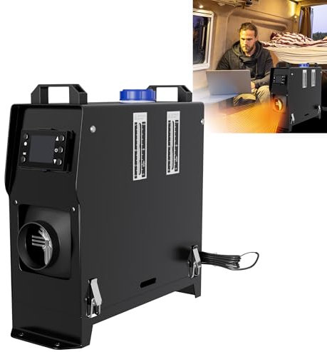 XMTECH Riscaldamento ad aria diesel, 12 V, 8 KW, riscaldatore ad aria, riscaldatore ad aria con telecomando, monitor LCD e silenziatore, per auto, camper, barche e camper, nero + telecomando