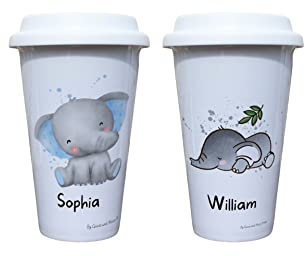 Elephant Travel Mug Personalised - Gift for Safari Lover - Personalised Zoo Wild Animal Thermal Ceramic Insulated Travel Mug (Sophia)