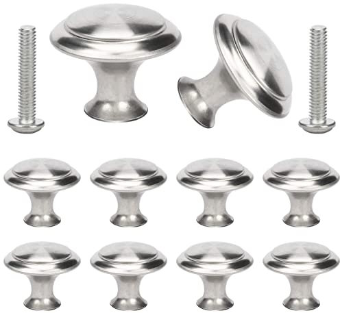 profiwoab 10 Pcs Fashion Drawer Knobs Wardrobe Cupboard Door Handles 27mm Modern and Simple Round Furniture Kitchen Knobs with 10 Screws Silver