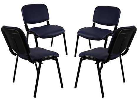 Meta Office Heavy Duty Stackable Guest & Reception, Office Chairs for home, Black Frame (4, PU Blue)