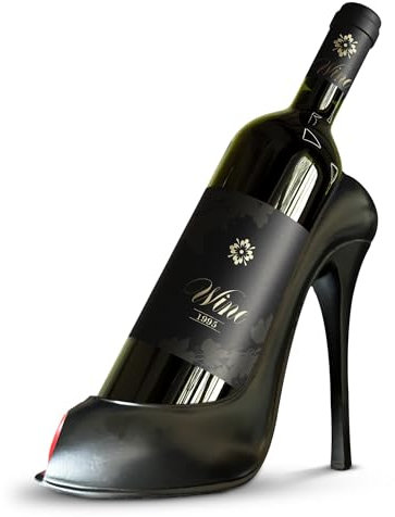 Trovety Shoe Wine Rack Holder - Bottle Wine Not Keeper with High-Heel Design - Display & Storage Accessories - Table Centerpiece & Home Decorations for Kitchen, Restaurant, Bar, Hotel (Black/Red)