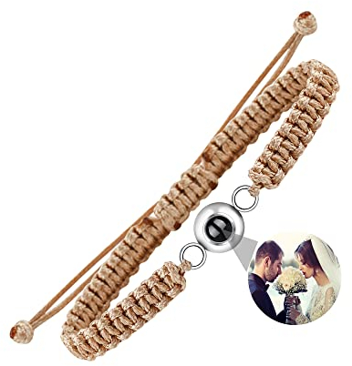 Nergaebe Personalisiertes Foto-Armband Mit Bild Innen für Männer Und Frauen - Verstellbares Handgefertigtes Geflochtenes Seil-Kreis-Armband für Ihn Und Sie