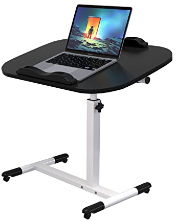 PIPIPOXER Computertisch Höhenverstellbarer Schreibtisch höhenverstellbar Laptoptisch mit 60x40 cm Tischplatte und 4 drehbare 360 ° Räder für Computer,Laptop,Schlafzimmer,Büro,Bett,Sofa Schwarz
