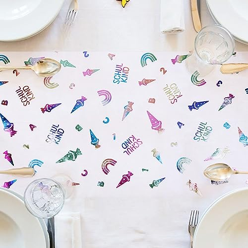 COLOFALLA 4.5M x 30cm Tischläufer Einschulung Deko Tischband für Schulkind Junge Mädchen Tischdeko Schulanfang Schuleinführung Schulstart Einschulung Deko Tisch Tüll DIY Basteln Zubehör (Schulkind)