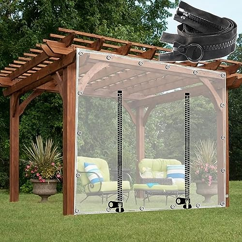 Wasserdichte Transparente Pvc Plane Mit Ösen,Durchsichtige Planenvorhänge Außen,Planen Seitenteil Mit Reißverschluss,Trennvorhänge,Für Pergola,Terrasse,Carport,Pavillon,W×H-2.5×2.6m(8.2*8.5ft)