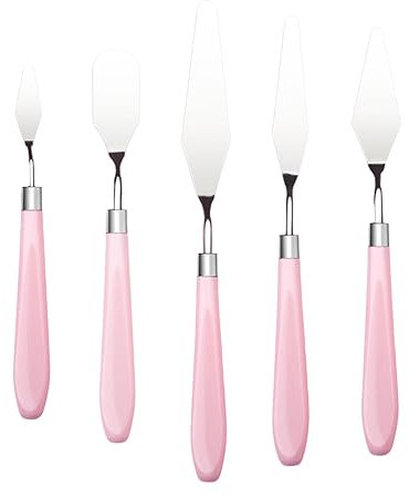 JISADER 5 Pezzi Spatola, Strumenti di Pittura in Acciaio Inossidabile, con Manico Liscio Coltelli da Pittura Set Coltello da Pittura per Pittura a Olio, Rosa