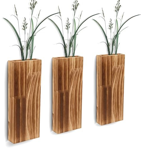 3uds Jarrón de Bolsillo de Madera, Jarrón para Flores Secas Vegetación Artificial Florero de Bolsillo Jardineras de Pared para Decoración de Granja Sala de Estar y Dormitorio Modernos(Marrón)