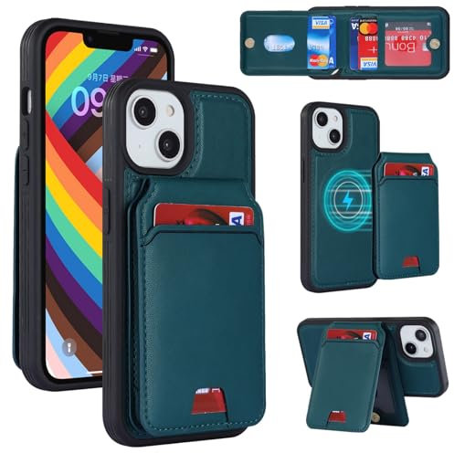 Zouzt for iPhone 13/14 Detachable 2 in 1 Wallet Case with Card Holder for Magsafe, Magnetic PU Leather Flip Credit Slot Protective Phone Cover Women Men for iPhone 13/14 6.1 Inch - Green