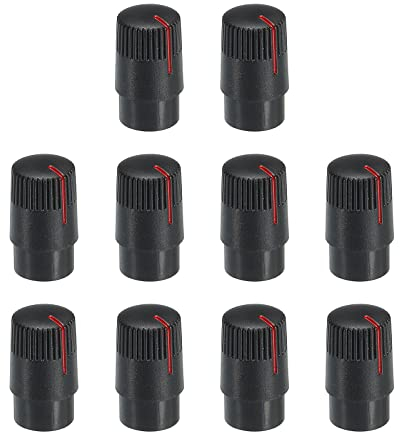 QUARKZMAN Potentiometer Drehknopf ABS Gitarre Knopf für 6mm D Typ Welle E-Gitarren Verstärker Stereoanlagen Bass Lautstärke Ton 180° Drehknopf Schwarz Rot 10Stk