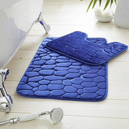 Style Spot Pebbles Bathmat Set 2 Piece | Bath & Toilet Pedestal Mat | Memory Foam Bath Mat | Bathroom Rug | Non Slip & Absorbable | Machine Washable | (Royal Blue)