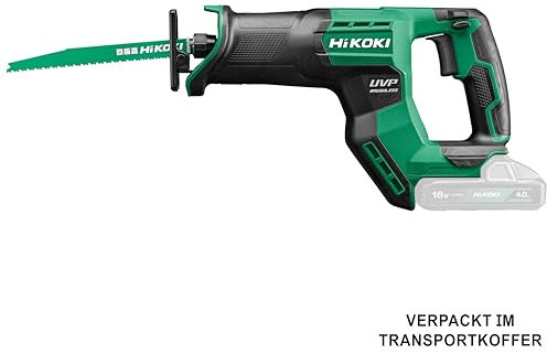 HIKOKI Sierra sable con batería CR18DMA (18 V, carrera de sierra: 29 mm, vibración sin carga: 8,7 m/seg², sierra en madera Ø: 300 mm, diámetro de la sierra: 130 mm, sierras en acero Ø: 19 mm) sin