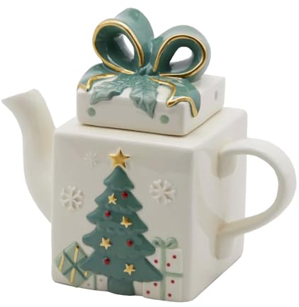EDG Teiera a Forma di Pacco Dono di Natale in Ceramica Bianca