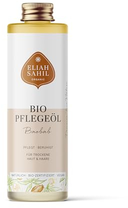 ELIAH SAHIL Bio Körper- und Haaröl Baobab 100ml in der Glasflasche | Pflege für trockene Haut & Haare | Kaltgepresst & feuchtigkeitsspendend | Vegan & bio-zertifiziert | Sanfter, natürlicher Duft