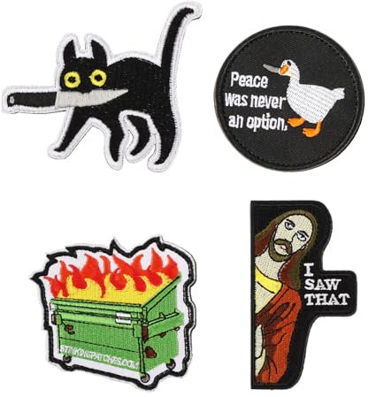 COMNICO Patches for Clothing, 4 Pcs Funny Cute Iron On Embroidered Patch Military Tactical Embroidered Appliques Loop and Hook Patches for Backpacks Jackets Jeans